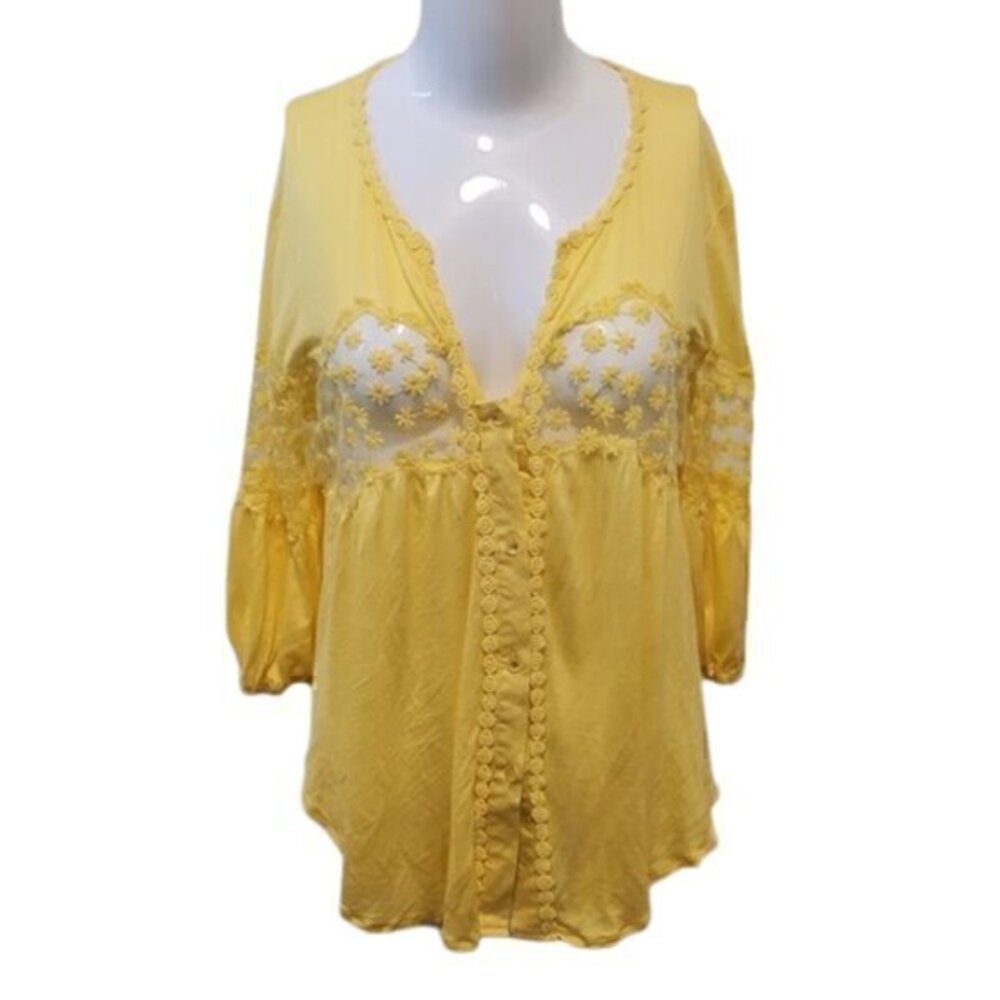[Charming Charlie] Yellow V-Neck Button Down-Sz S